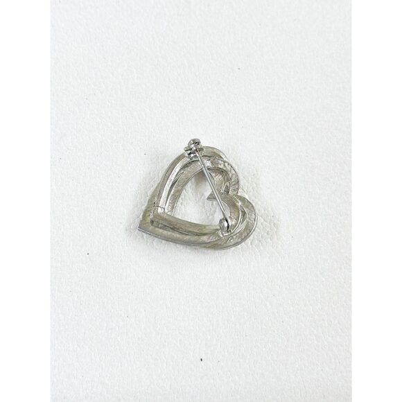 Triple Heart Intertwined Brooch Silver Tone Rhinestone Lapel Pin - Picture 3 of 4